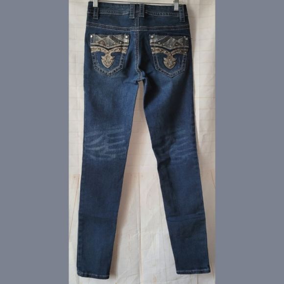 Rebel & Soul Denim - REBEL & SOUL Skinny Jeans Stretch 28 x 30 Embellished Dark Wash Denim Western